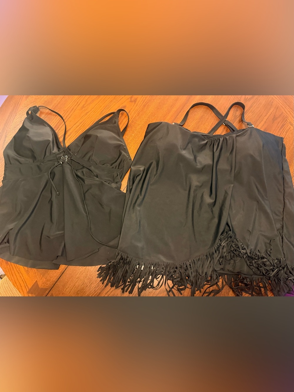 Women’s Plus Bathing Suit Lot SHEIN 3x Tankini Top Bottom Black Fringe Lace-up